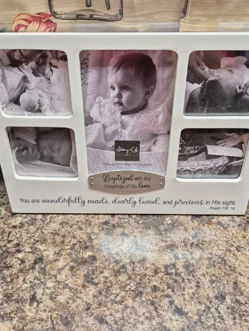 Baptism Photo Frame Collage in White with Sentiment Plaque